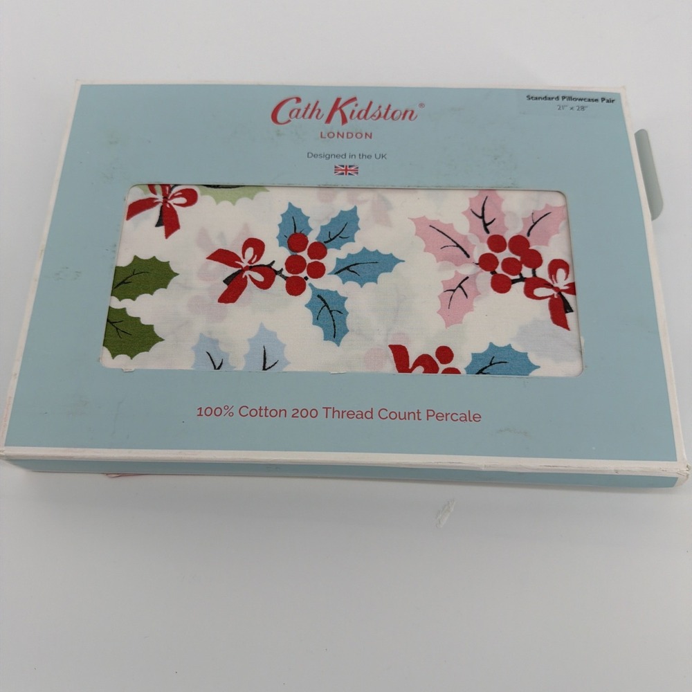 Cath Kidston Christmas Holly Multi Standard Pillowcases Set of 2‎ NEW